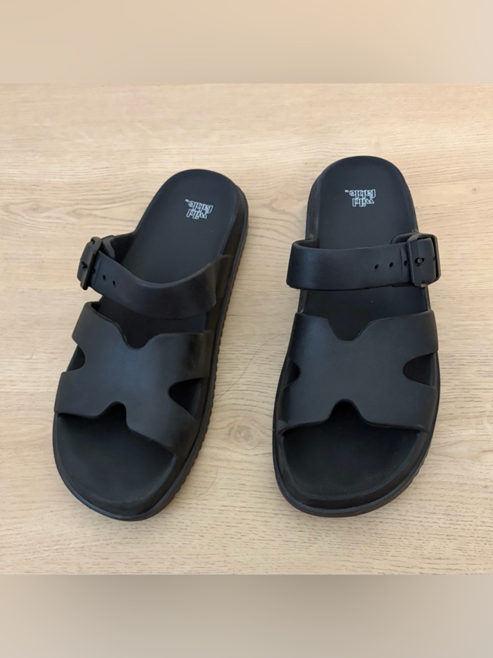 Black Women's Slide Sandals with Adjustable Buckle